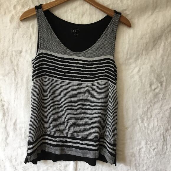 LOFT Black and Gray Striped Women's Tank Top - Picture 1 of 14